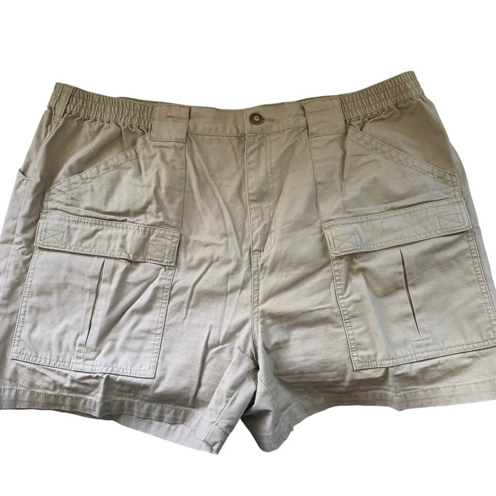 Cabela's Cargo Shorts Mens 44 Tan Cotton Elastic Waist Utility Pockets Outoor - Picture 2 of 11